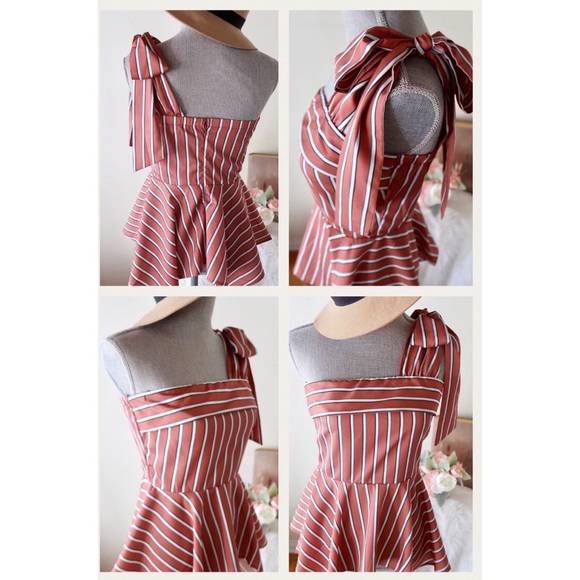 MELODY- One-Shoulder Bow Tie Peplum Top - Picture 2 of 5